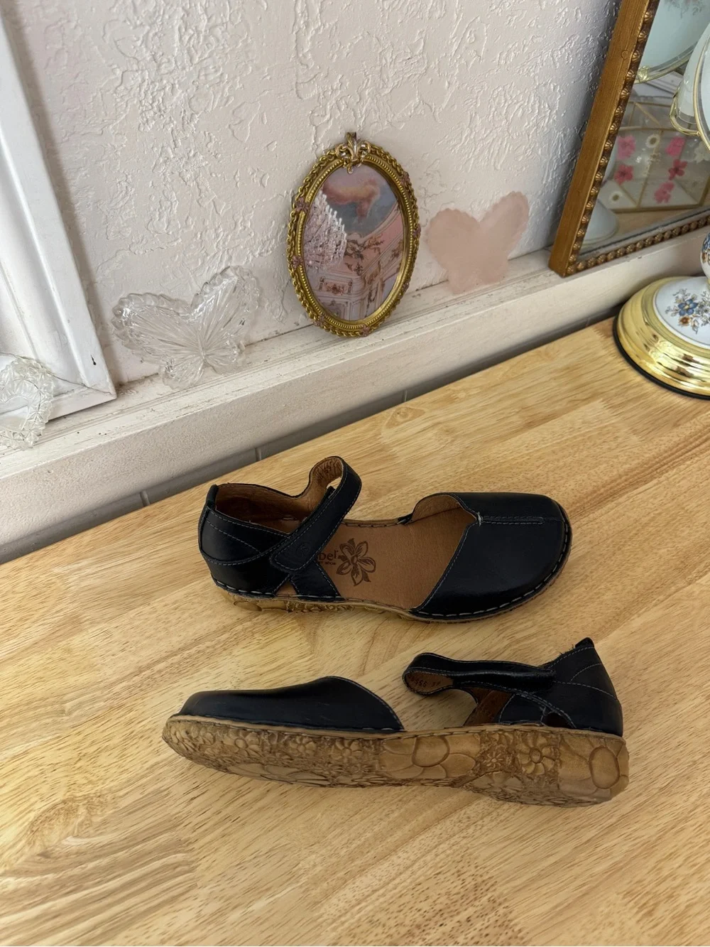 Josef Seibel Black Leather Mary Jane Comfort Flats EU 39 Minimalist Classic